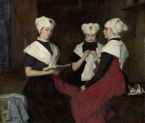 Drie meisjes uit het Amsterdamse Burgerweeshuis