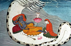 Vishnu kaj Lakshmi sur Shesha Naga, povas 1870.jpg