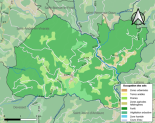 Carte en couleurs présentant l'occupation des sols.