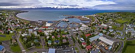 Aerial panorama of the town and the harbour