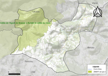 Carte de la ZNIEFF de type 2 sur la commune.