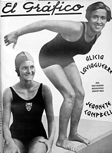 Argentine swimmers Alicia Laviaguerre and Jeannette Campbell in El Gráfico magazine, 1931.