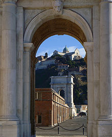 The Ancona Cathedral (expanded in the 13th century) and the Arch of Trajan (built in the 2nd century) Ancona.jpg