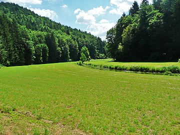 Das Tal der Aufseß ein wenig nordwestlich der Einöde Doos