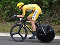 Bradley Wiggins on his special yellow edition Pinarello Graal at the 2012 Tour de France
