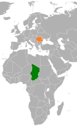 Map indicating locations of Chad and Romania