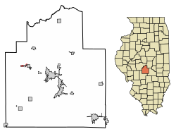 Location of Tovey in Christian County, Illinois.