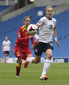 White playing for England against Montenegro in April 2014 Ellen White England Ladies v Montenegro 5 4 2014 952.jpg