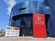 Entrance to the Guthrie Theater, with 2021-2022 season signage. Guthrie Theater front 2022-06.jpg
