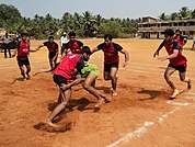 A player being tackled while playing kabaddi, the most popular traditional game in South Asia. It was first standardized due to British colonial influence. Kabaddi Game play(2273574).jpg