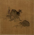La cloche du temple, le soir dans la brume, tiré des Huit vues des rivières Xiao et Xiang. Encre sur soie. 17,8 x 17,4 cm. The Mary Griggs Burke Collection