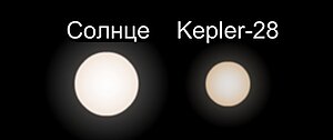 Сравнительные размеры Солнца и Kepler-28.