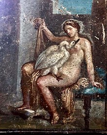 Fresco from Pompeii showing Leda and the swan Leda and the Swan, Pompeian fresco.jpg