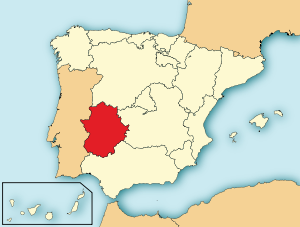 Map of Spain with Extremadura highlighted.