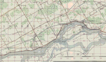 "A composition of a historic and modern map which shows the expansion of the St. Lawrence River."