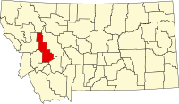 Округ Повелл на мапі штату Монтана highlighting