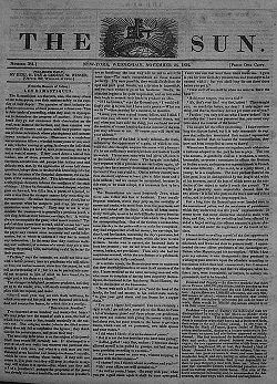 Titulní strana deníku The Sun z 26. listopadu 1834