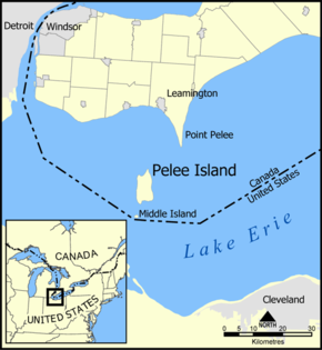 Point Pelee cuspate foreland location Pelee Island map.png