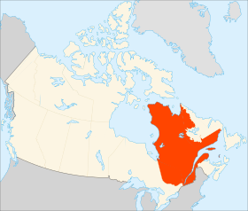 퀘벡 주가 강조된 캐나다 지도