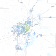 Map of racial distribution in Springfield, 2020 U.S. census. Each dot is one person:
.mw-parser-output .legend{page-break-inside:avoid;break-inside:avoid-column}.mw-parser-output .legend-color{display:inline-block;min-width:1.25em;height:1.25em;line-height:1.25;margin:1px 0;text-align:center;border:1px solid black;background-color:transparent;color:black}.mw-parser-output .legend-text{}
 White
 Black
 Asian
 Hispanic
 Multiracial
 Native American/Other Race and ethnicity 2020 Springfield, IL.png