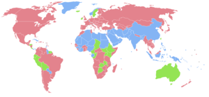 Map indicating the human sex ratio by country.
.mw-parser-output .legend{page-break-inside:avoid;break-inside:avoid-column}.mw-parser-output .legend-color{display:inline-block;min-width:1.25em;height:1.25em;line-height:1.25;margin:1px 0;text-align:center;border:1px solid black;background-color:transparent;color:black}.mw-parser-output .legend-text{}
Countries with more females than males.
Countries with approximately the same number of males and females.
Countries with more males than females.
No data Sex ratio total population.PNG