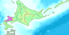 Kaart van Hokkaido met Shiribeshi gemarkeerd