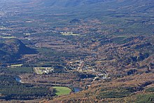 View west of the Skagit River Valley at Concrete (below center) Skagit River 8685.JPG