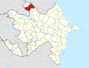 Mapa do Azerbaijão mostrando o distrito de Zaqatala