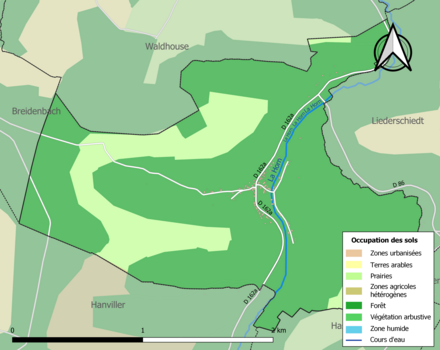 Carte en couleurs présentant l'occupation des sols.