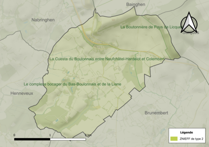 Carte des ZNIEFF de type 2 sur la commune.