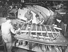 Workers assemble rudders for Bristol Beaufort bombers in Melbourne, 1943. Aeroplane factory 1943 c.jpg
