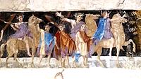 Antico affresco di un soldato macedone dalla tomba di Agios Athanasios, IV secolo a.C.