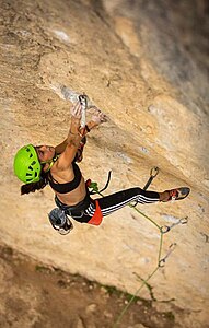 Sport climbing on a bolted route in Spain
