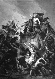 La bataille d'Aix en 102 av. J.-C., opposant les Romains de Marius aux Ambrons et Teutons.