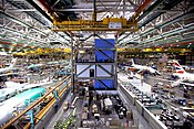 Airplanes being manufactured at the Boeing Everett Factory assembly line