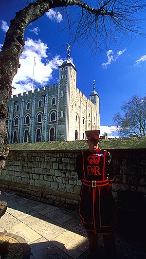 Yeoman Warder ("beefeater") in front...