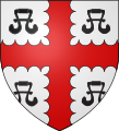 Arms of Bourchier: Argent, a cross engrailed gules between four water bougets sable