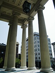 Portico with columns Columns outside the Basilica of the National Shrine of the Assumption of the Blessed Virgin Mary, Baltimore, Maryland - Sarah Stierch.jpg