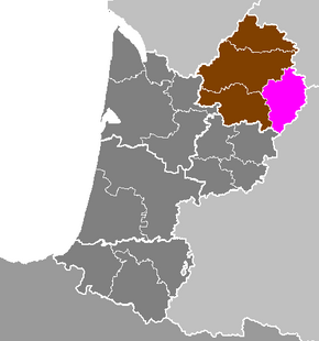 Arrondissement Sarlat-la-Canéda na mapě regionu Akvitánie