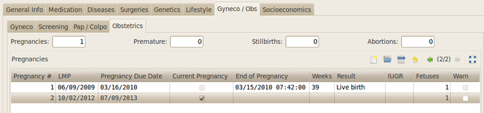GNU Health - Gynecology - Obstetrics tab