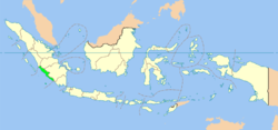 Location of Bengkulu (marked in light green) in Indonesia