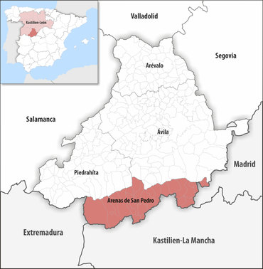 Die Lage des Gerichtsbezirk Arenas de San Pedro in der Provinz Ávila