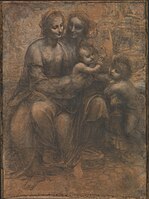 Sant'Anna, la Madonna, il Bambino e san Giovannino disegno a gessetto nero, biacca e sfumino su carta, 141.5x104.6, National Gallery di Londra