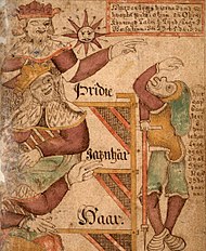 Гюлви бива измамен от боговете, илюстрация от исландски ръкопис от XVIII в.
