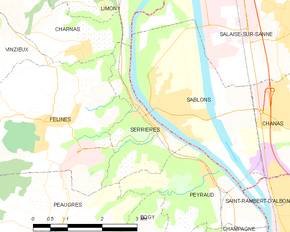 Poziția localității Serrières