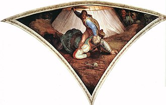David combattant Goliath par Michel-Ange (plafond de la chapelle Sixitine - 1508)