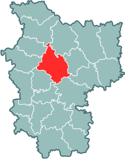 Minsk metropolitan area (red) within Minsk Region