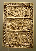 Elfenbensplakette, muligvis fra et bogbind. Reims fra slutningen af 800-tallet.