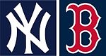 Cap logos for the Yankees, left, and Red Sox, right