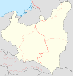 Mapa konturowa okupowanej Polski (1939–1941), po prawej nieco na dole znajduje się punkt z opisem „miejsce zdarzenia”